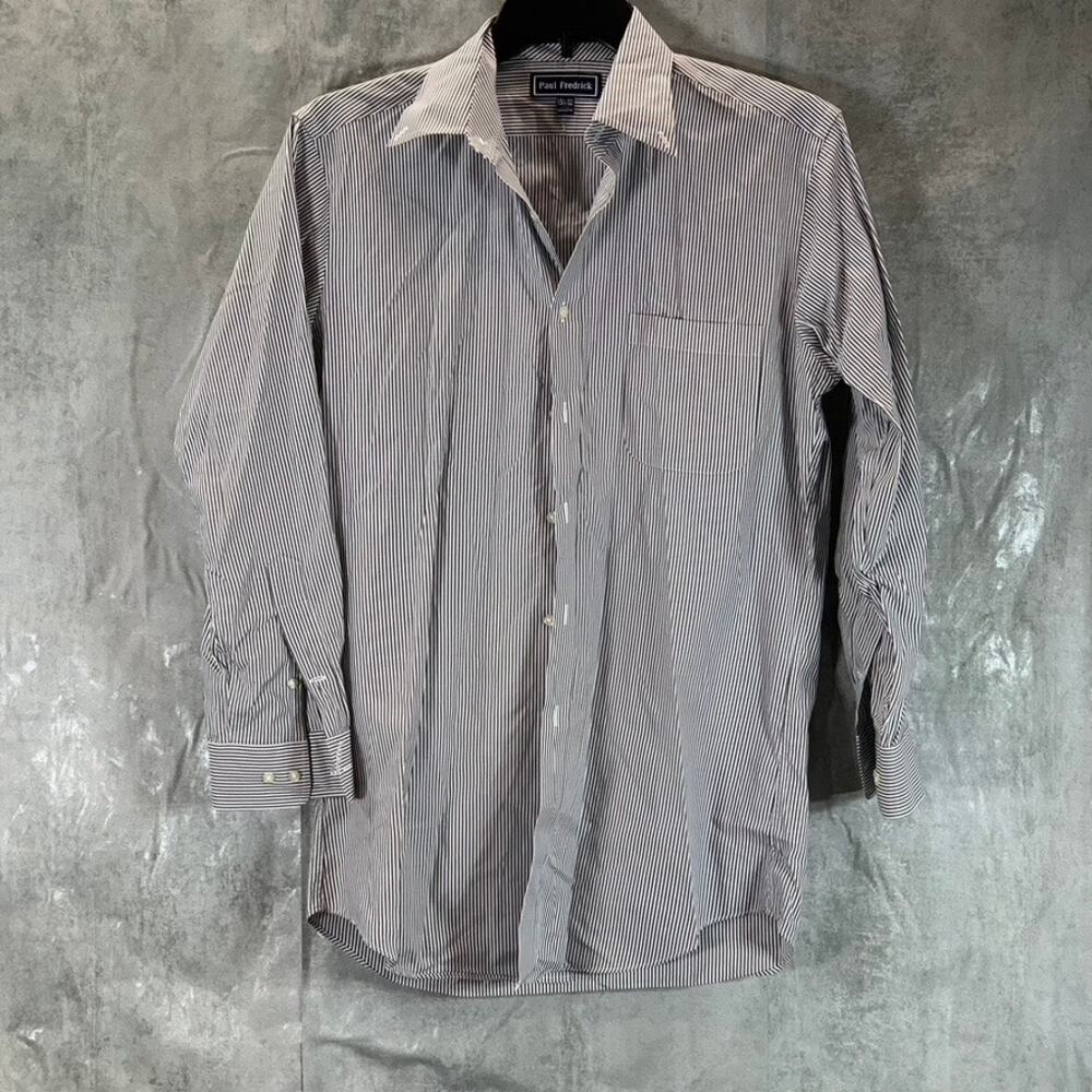 PAUL FREDRICK Men's Blue Pinstripe Button-Up Long-Sleeve Dress Shirt SZ 15.5-32